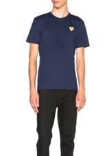 COMME des GARCONS PLAY Gold Emblem Tee in Navy, view 1, click to view large image.
