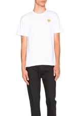 COMME des GARCONS PLAY Gold Emblem Tee in White, view 1, click to view large image.