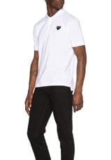 COMME des GARCONS PLAY Cotton Polo with Black Emblem in White, view 2, click to view large image.