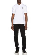 COMME des GARCONS PLAY Cotton Polo with Black Emblem in White, view 5, click to view large image.