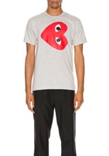 COMME des GARCONS PLAY Sideways Heart Logo Tee in Grey, view 1, click to view large image.