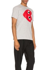 COMME des GARCONS PLAY Sideways Heart Logo Tee in Grey, view 2, click to view large image.