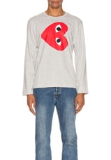 COMME des GARCONS PLAY Sideways Heart Logo Longsleeve Tee in Grey, view 1, click to view large image.