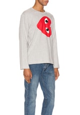 COMME des GARCONS PLAY Sideways Heart Logo Longsleeve Tee in Grey, view 2, click to view large image.