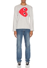 COMME des GARCONS PLAY Sideways Heart Logo Longsleeve Tee in Grey, view 4, click to view large image.