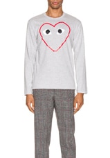 COMME des GARCONS PLAY Heart Logo Long Sleeve Tee in Grey, view 1, click to view large image.