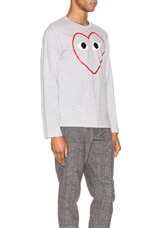 COMME des GARCONS PLAY Heart Logo Long Sleeve Tee in Grey, view 2, click to view large image.