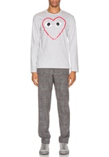 COMME des GARCONS PLAY Heart Logo Long Sleeve Tee in Grey, view 4, click to view large image.