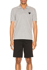 COMME des GARCONS PLAY Cotton Polo with Black Emblem in Grey, view 1, click to view large image.