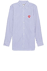 COMME des GARCONS PLAY Invader Stipe Shirt in Blue & White, view 1, click to view large image.