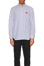 COMME des GARCONS PLAY Invader Stipe Shirt in Blue & White, view 4, click to view large image.