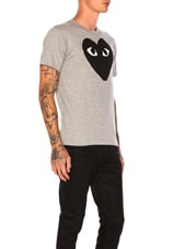 COMME des GARCONS PLAY Emblem Cotton Tee in Grey & Black, view 2, click to view large image.