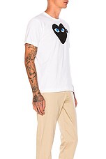 COMME des GARCONS PLAY Blue Eyes Black Emblem Cotton Tee in White, view 2, click to view large image.