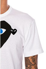 COMME des GARCONS PLAY Blue Eyes Black Emblem Cotton Tee in White, view 5, click to view large image.