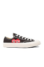 COMME des GARCONS PLAY Converse Large Emblem Low Top Canvas Sneakers in Black, view 1, click to view large image.