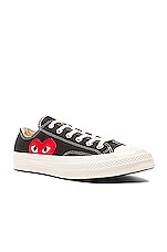 COMME des GARCONS PLAY Converse Large Emblem Low Top Canvas Sneakers in Black, view 2, click to view large image.