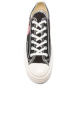 COMME des GARCONS PLAY Converse Large Emblem Low Top Canvas Sneakers in Black, view 4, click to view large image.
