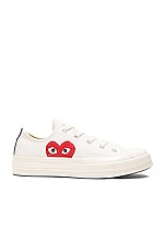 COMME des GARCONS PLAY Converse Large Emblem Low Top Canvas Sneakers in White, view 1, click to view large image.
