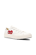COMME des GARCONS PLAY Converse Large Emblem Low Top Canvas Sneakers in White, view 2, click to view large image.