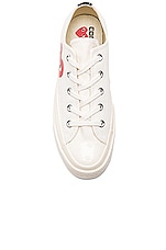 COMME des GARCONS PLAY Converse Large Emblem Low Top Canvas Sneakers in White, view 4, click to view large image.