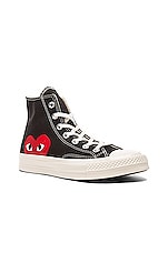 COMME des GARCONS PLAY Converse Large Emblem High Top Canvas Sneakers in Black, view 1, click to view large image.