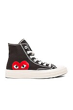 COMME des GARCONS PLAY Converse Large Emblem High Top Canvas Sneakers in Black, view 2, click to view large image.