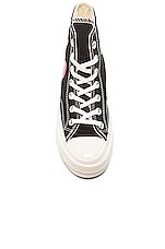 COMME des GARCONS PLAY Converse Large Emblem High Top Canvas Sneakers in Black, view 4, click to view large image.