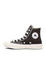 COMME des GARCONS PLAY Converse Large Emblem High Top Canvas Sneakers in Black, view 5, click to view large image.