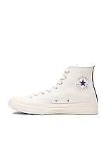 COMME des GARCONS PLAY Converse Large Emblem High Top Canvas Sneakers in White, view 5, click to view large image.