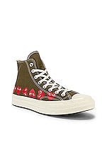 COMME des GARCONS PLAY Emblem Hi Top Sneaker in Khaki, view 1, click to view large image.