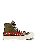 COMME des GARCONS PLAY Emblem Hi Top Sneaker in Khaki, view 2, click to view large image.