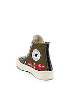 COMME des GARCONS PLAY Emblem Hi Top Sneaker in Khaki, view 3, click to view large image.