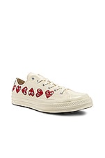 COMME des GARCONS PLAY Emblem Low Top Sneaker in Off White, view 2, click to view large image.