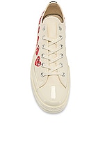 COMME des GARCONS PLAY Emblem Low Top Sneaker in Off White, view 4, click to view large image.