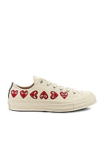 COMME des GARCONS PLAY Emblem Low Top Sneaker in Off White, view 1, click to view large image.