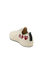 COMME des GARCONS PLAY Emblem Low Top Sneaker in Off White, view 3, click to view large image.