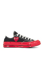 COMME des GARCONS PLAY Converse Red Sole Low Top in Black, view 1, click to view large image.