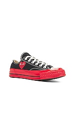 COMME des GARCONS PLAY Converse Red Sole Low Top in Black, view 2, click to view large image.