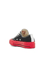 COMME des GARCONS PLAY Converse Red Sole Low Top in Black, view 3, click to view large image.
