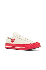 COMME des GARCONS PLAY Converse Red Sole Low Top in Off White, view 2, click to view large image.