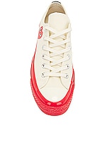 COMME des GARCONS PLAY Converse Red Sole Low Top in Off White, view 4, click to view large image.