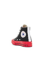 COMME des GARCONS PLAY Converse Red Sole High Top in Black, view 3, click to view large image.