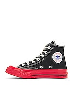 COMME des GARCONS PLAY Converse Red Sole High Top in Black, view 5, click to view large image.