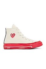 COMME des GARCONS PLAY Converse Red Sole High Top in Off White, view 1, click to view large image.