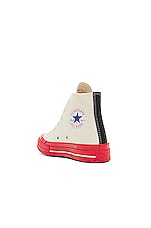 COMME des GARCONS PLAY Converse Red Sole High Top in Off White, view 3, click to view large image.