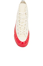 COMME des GARCONS PLAY Converse Red Sole High Top in Off White, view 4, click to view large image.