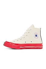 COMME des GARCONS PLAY Converse Red Sole High Top in Off White, view 5, click to view large image.