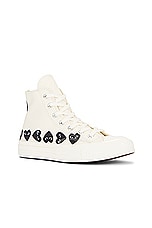 COMME des GARCONS PLAY Converse Multi Heart High Top in Beige, view 2, click to view large image.
