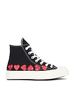 COMME des GARCONS PLAY Converse Multi Heart High Top in Black, view 1, click to view large image.