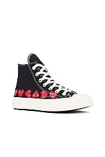 COMME des GARCONS PLAY Converse Multi Heart High Top in Black, view 2, click to view large image.
